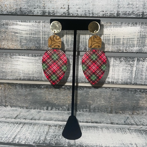 Christmas Bulb Plaid Statement Earrings - Picture 1 of 1